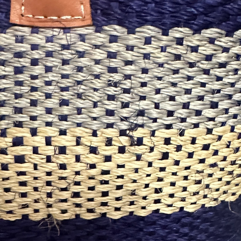 Bujibaja Straw Striped Blue and Cream Tote Bag - Picture 2 of 8